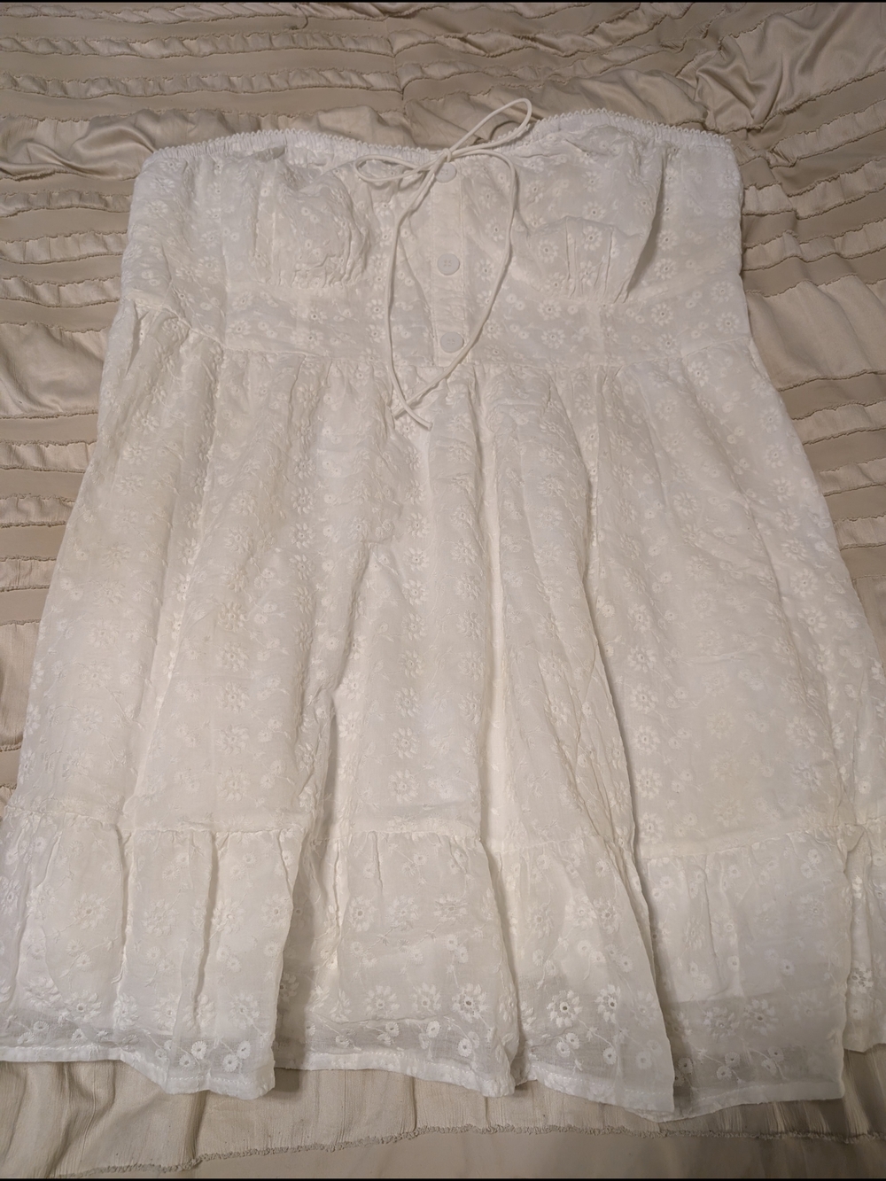 SHEIN White Strapless Eyelet Tie-Front Sundress